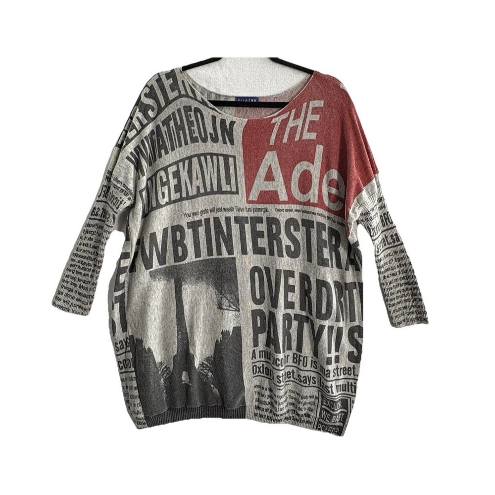 ELLAZHU Women Newsprint‎ Pullover Sweater One Size Multicolor Baggy Relaxed 74-6